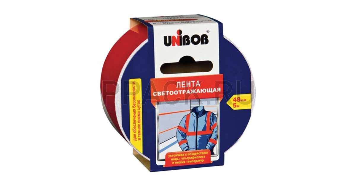 Скотч Клейкая лента светоотражающая UNIBOB 48мм*5м,красно-белая